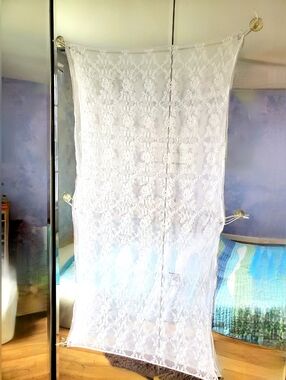 White Floral Lace Panel Curtain With Suction Fasteners